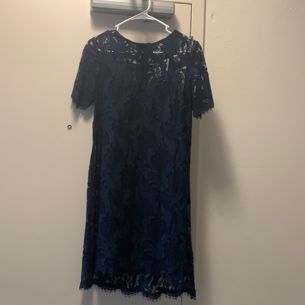Tahari navy blue lace dress and slip